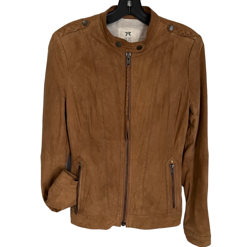 Women’s Suede Brown Leather Jacket - Classic Zip Front